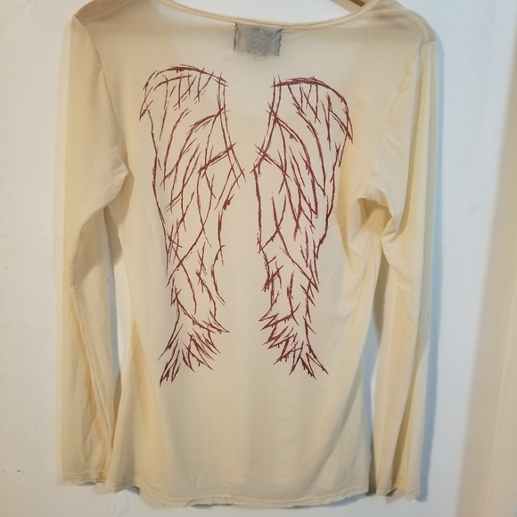 Ivory Mesh Long Sleeve with Angel Wings - Picture 2 of 5